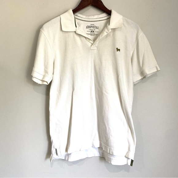 Aeropostale Other - AEROPOSTALE Mens Medium White Distressed Short Sleeve Polo Shirt UU15